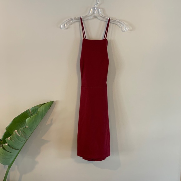 Wine Red Scalloped Hem Mini Dress Medium open back - Picture 7 of 16